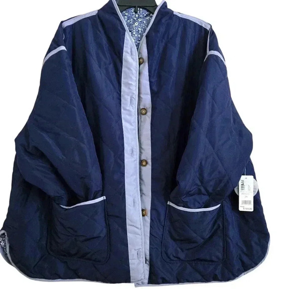 Sabrina Lauren Reversible Quilted Jacket Floral/ Blue Size 3XL - Picture 8 of 10